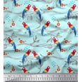 thumbnail image 1 of Soimoi Japan Crepe Satin Fabric Branches,Leaves & Macaw Parrot Bird Printed Fabric 1 Yard 42 Inch Wide, 1 of 1