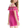 thumbnail image 2 of Coerni Girls Off Shoulder Romper Floral Embroidered Lace Trim Jumpsuit Spaghetti Strap Tunic Overalls Summer Outfit Beach Vacation, 2 of 5