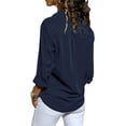 thumbnail image 2 of HLSOHJP Women's Lapel Long Sleeve Stand Collar Shirts Tops Plain Plus Size Front Pockets Turn Down Collar Button Up Blouse, 2 of 5