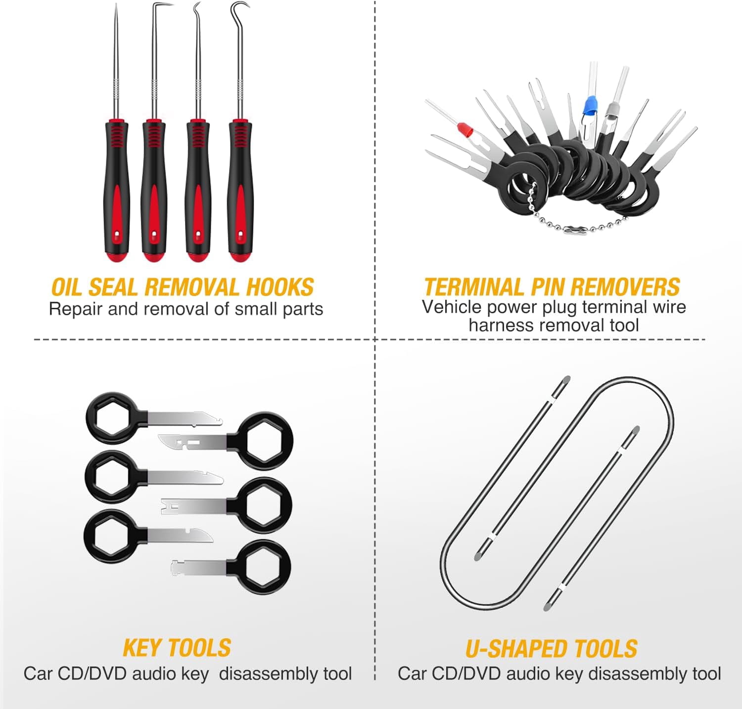 GOOACC 102Pcs Trim Removal Tool, Auto Push Pin Nylon Bumper Retainer Clip Set Fastener Terminal Remover Tool Round Handle Crowbar Kit Car/Radio Panel, Black