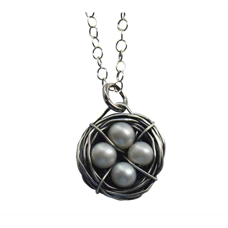 The Vintage Pearl Sterling Silver Messy Nest Necklace 4 Pearl Eggs