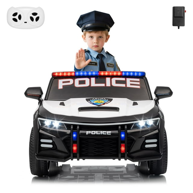 QinaQin Kids Police Ride On Car, Battery Powered Cop Car with Remote, Lights, Sounds and Music