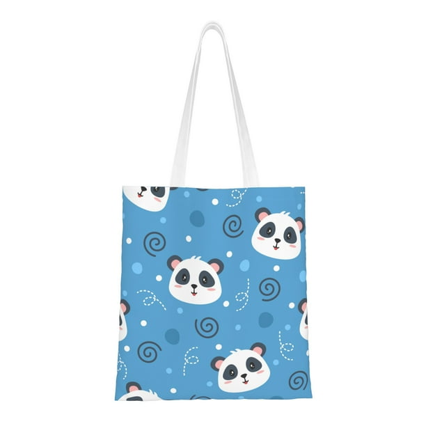 DouZhe Reusable Grocery Bags Cute Cartoon Pandas Blue Lightweight