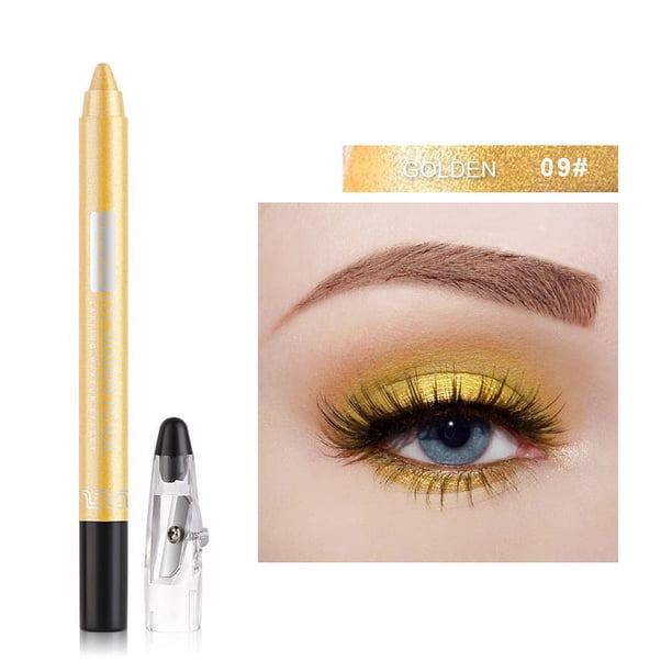 Lápiz de sombra de ojos brillante para mujer, maquillaje cosmético, oro, plata, negro, azul, marrón, larga duración, resistente al agua, delineador de ojos con purpurina, AM225 (09