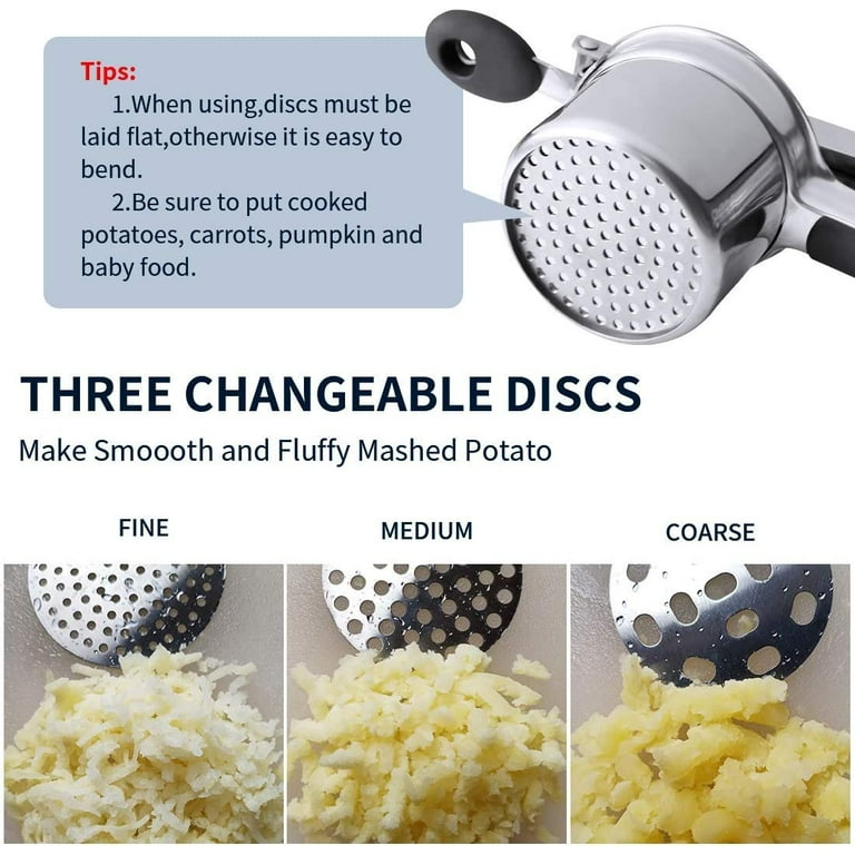 Potato Ricer Stainless Steel with 3 Interchangeable Fineness Discs, Ricer  Kitchen Tool for Mashed Potatoes, Cauliflower Rice Maker Masher, Gnocchi