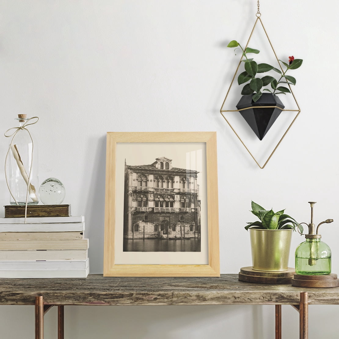 Vintage Views of Venice II - Framed Print w/glass - Natural Wood