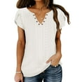 thumbnail image 6 of TEMOFON Tops for Women Summer Casual V Neck T Shirts Trendy Petal Sleeve Tunic Tops Loose Short Sleeve Ladies Tops Blouses White L, 6 of 7