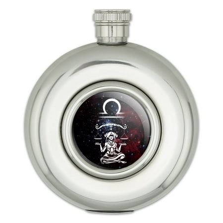 

Libra Scales Zodiac Sign Horoscope in Space Round Stainless Steel 5oz Hip Drink Flask