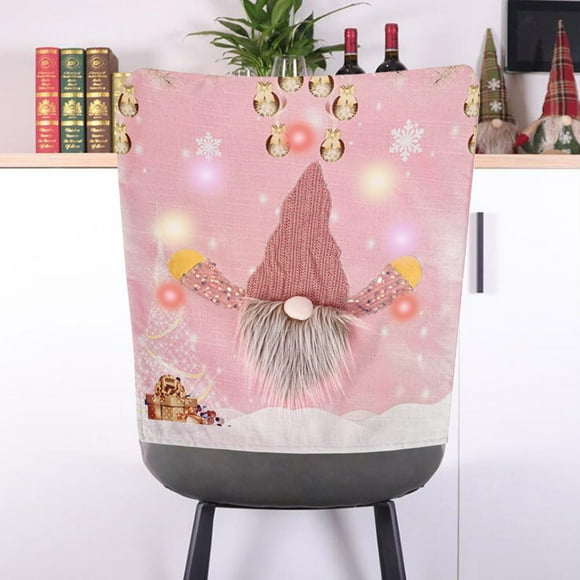 Christmas Dining Chair Covers With Lights, Stretch Removable Washable Dining Room Chair Protector Slipcovers, Santa Claus Deer Kitchen Chair Cover, Slipcovers