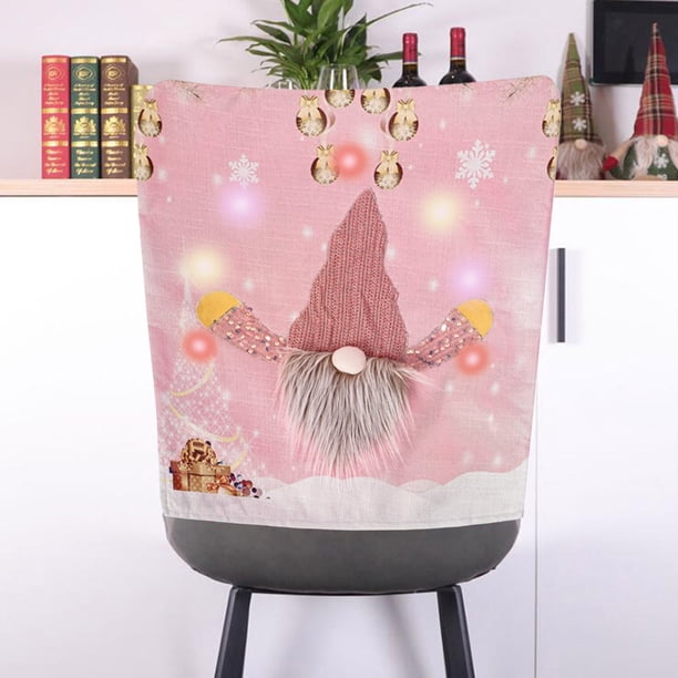 Christmas Dining Chair Covers With Lights, Stretch Removable Washable Dining Room Chair Protector Slipcovers, Santa Claus Deer Kitchen Chair Cover, Slipcovers
