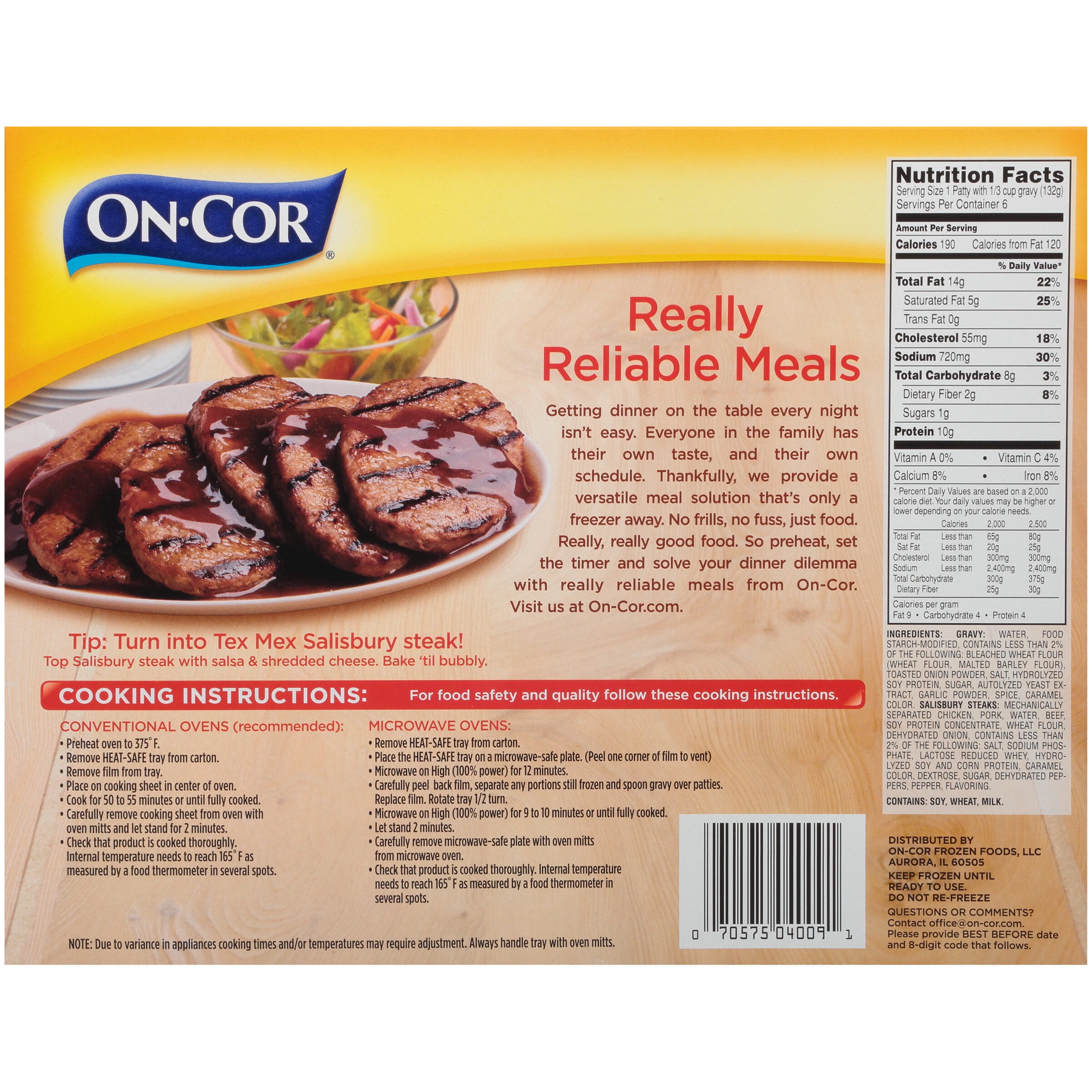 On Cor Traditionals Gravy Salisbury Steaks 28 Oz Box Walmart Com Walmart Com