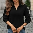 thumbnail image 5 of MIXUE Boho Tops For Women Autumn Winter Solid Color V Neck Lapel Long Sleeve Casual Basic Pullover Shirts For Women T Shirts Daily-Wear,Black,L, 5 of 7