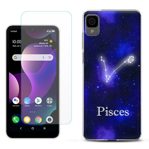 Slim-Fit Gel TPU Phone Case for TCL 30Z / 30 Z / 30 LE, with Tempered Glass Screen Protector, by OneToughShield ® - Zodiac / Pisces