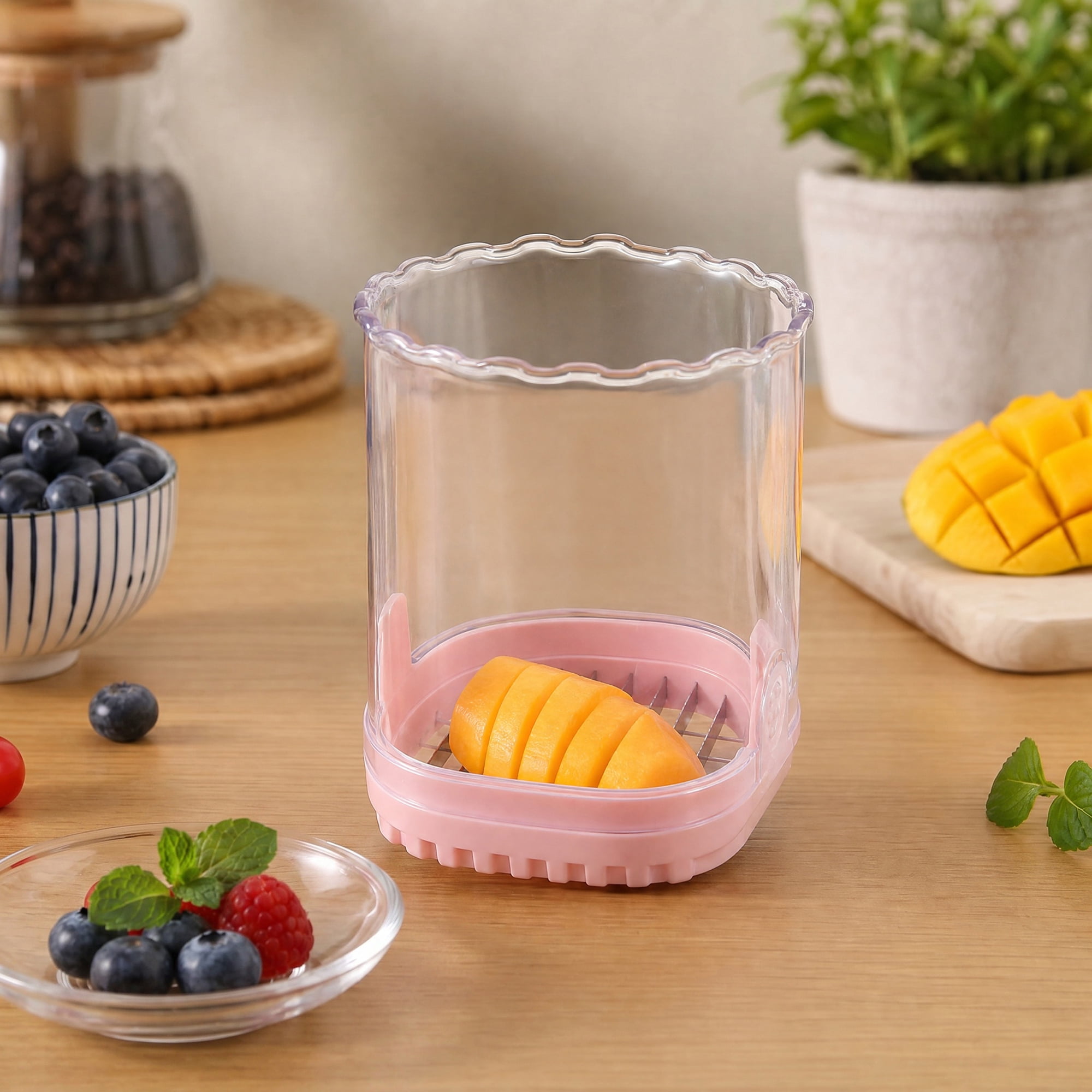 Unique Bargains Vegetable and Fruit Chopper Food Processor Veggie Cutter Pink