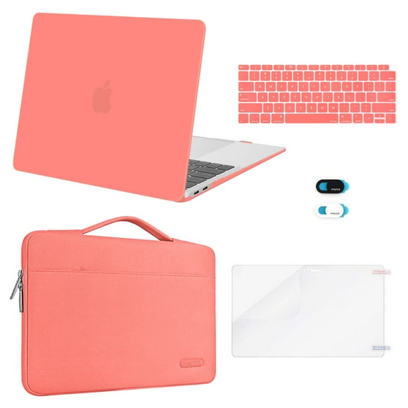 Mosiso 5 in 1 New Macbook Air 13 Inch Case A1932 2019 2018 Release, Hard Case Shell Cover&Sleeve Bag for Apple MacBook Air 13'' with Retina Display andTouch ID, Living Coral