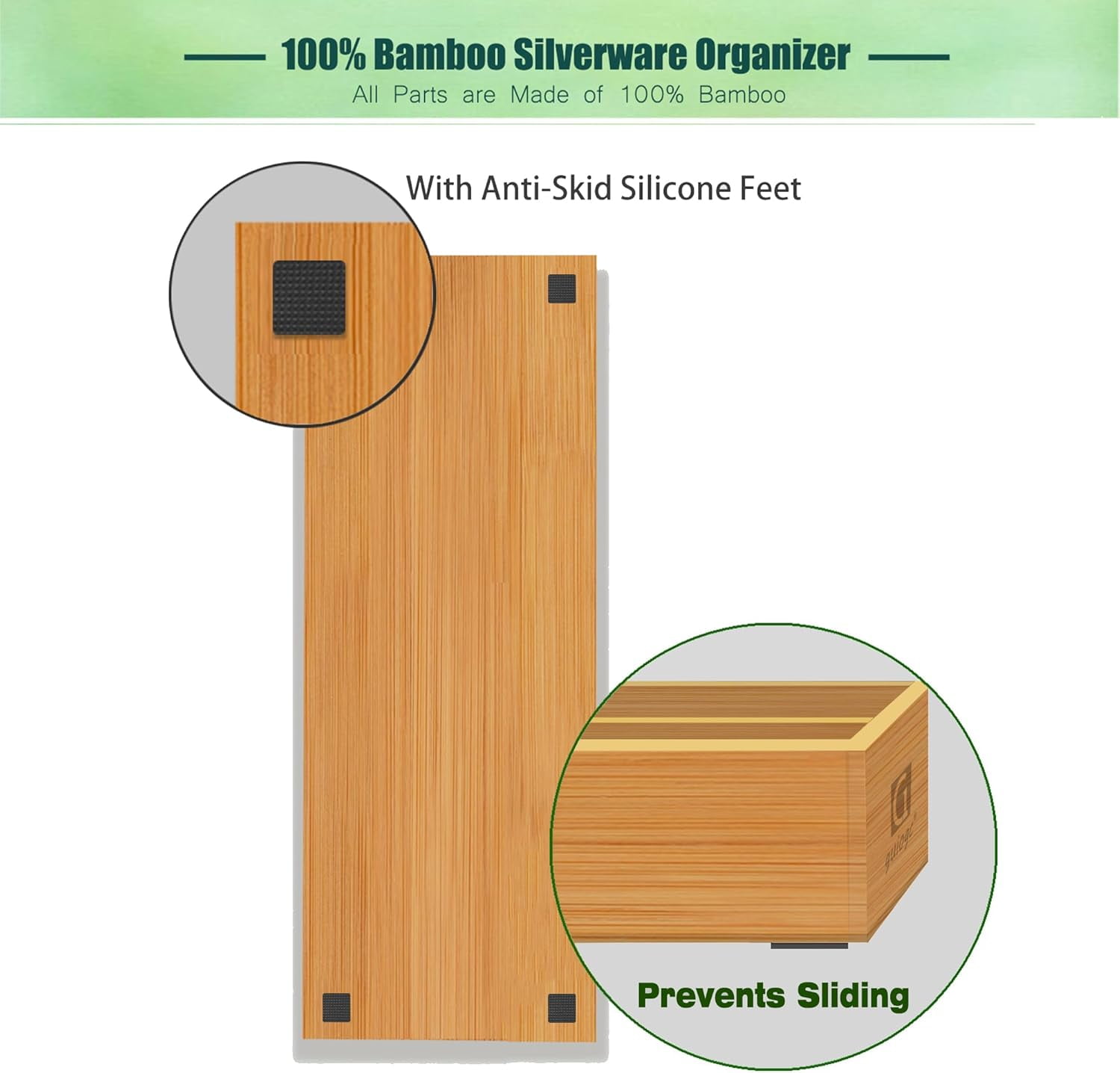 MY Bamboo Silverware Drawer Organizer, Kitchen Small Silverware Organizer, Utensil Tray Holder, Cutlery Tray for Spoons, Forks, Knives, Suitable for a family of 2-4