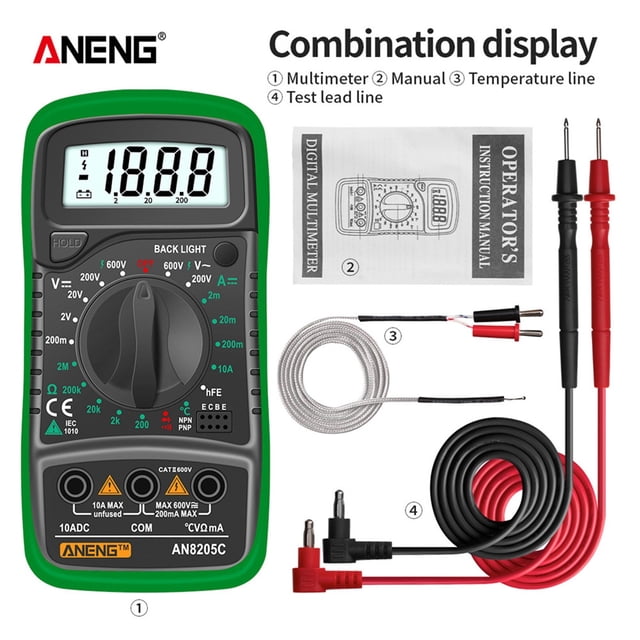 AN8205C Digital Multimeter AC/DC Ammeter Volt Ohm Test Meter Profession Multimetro With Thermocouple LCD Backlight Display ,High Efficiency