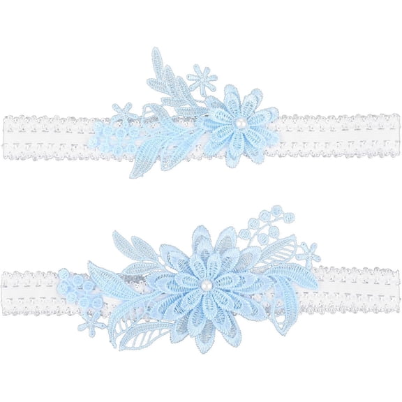 Zhengup Wedding Elastic Garter, 2PCS Floral Leg Garter Set Bride Lace Garters with Pearls Bridal Accessories for Women Girls