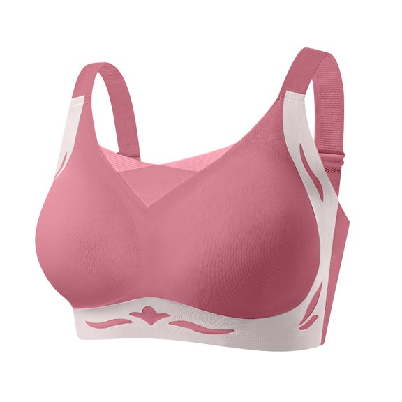 Iugvhana Women's Seamless Bras Full Coverage Wireless Bra Wide Straps Push Up Bras Anti-Sagging Breathable Everyday Adjustable Bra Red L