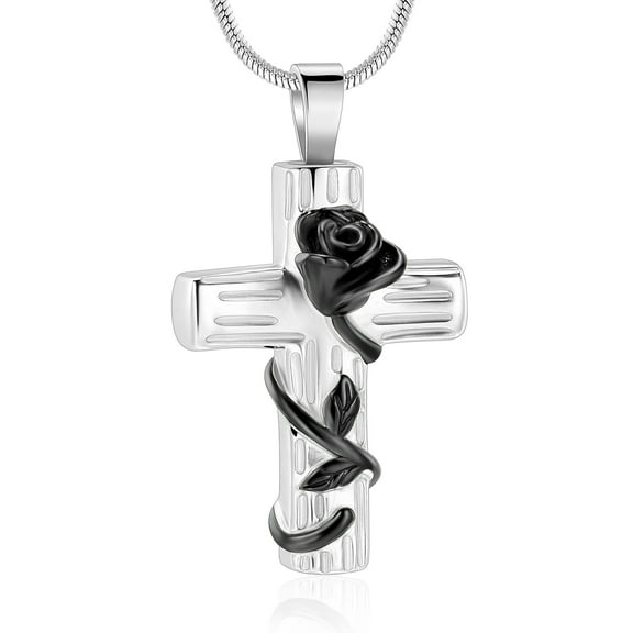 Rose Cross Cremation Jewelry for Ashes Urn Necklace Memorial Jewelry Lockets for Human Ashes Pet Ashes Holder Necklace