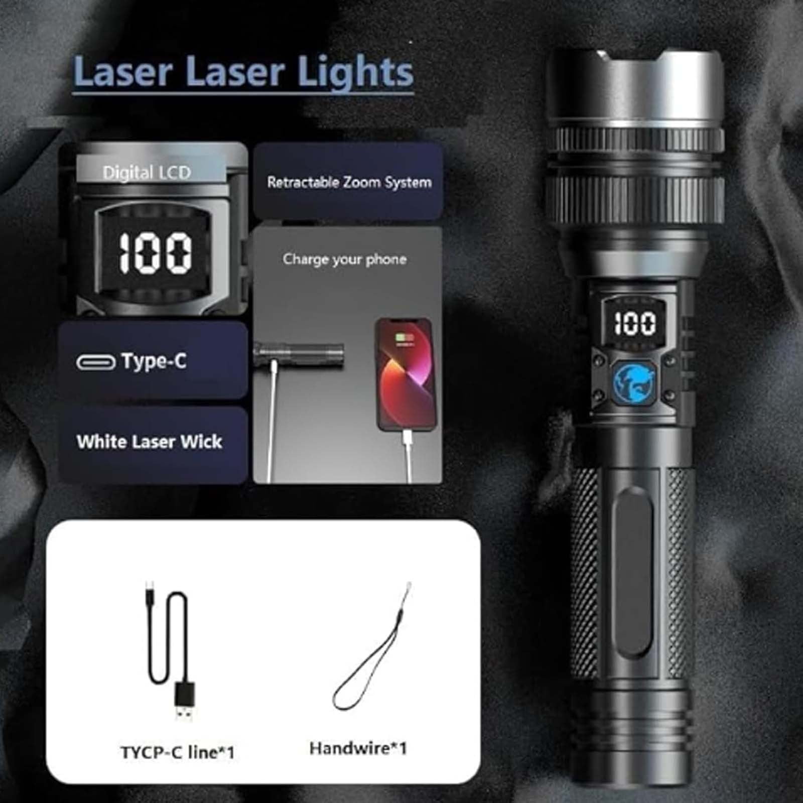 Rechargeable Tactical Flashlights High Lumens - Super Bright LED Powerful Flash Light, Zoomable with LCD Digital Display, 5 Mode, Waterproof, Powerful Tactical Flashlight for Emergencies Camping