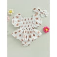 thumbnail image 2 of Wassery Infant Baby Girls Romper Dress Flower Print Short Puff Sleeve Ruched Jumpsuits 3M 6M 12M 18M Newborn Girl Summer Bodysuits with Headband, 2 of 8