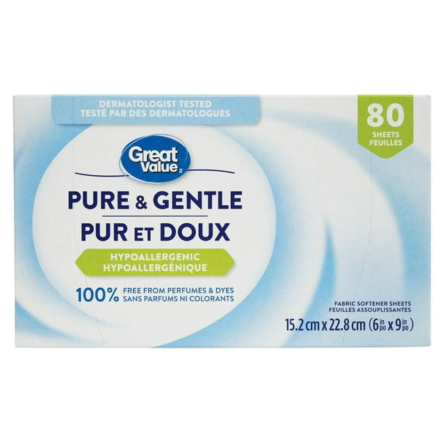 Great Value Pure & Gentle Unscented Fabric Softener Sheets