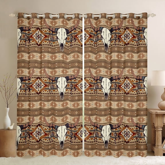 Homewish Western Bull Skull Blackout Curtains Set of 2 (52x84 Each) For Boys Girls,Tribal Aztec Window Curtains,Bohemian Hippie Theme Curtains and Drapes,Super Cozy Room Decor