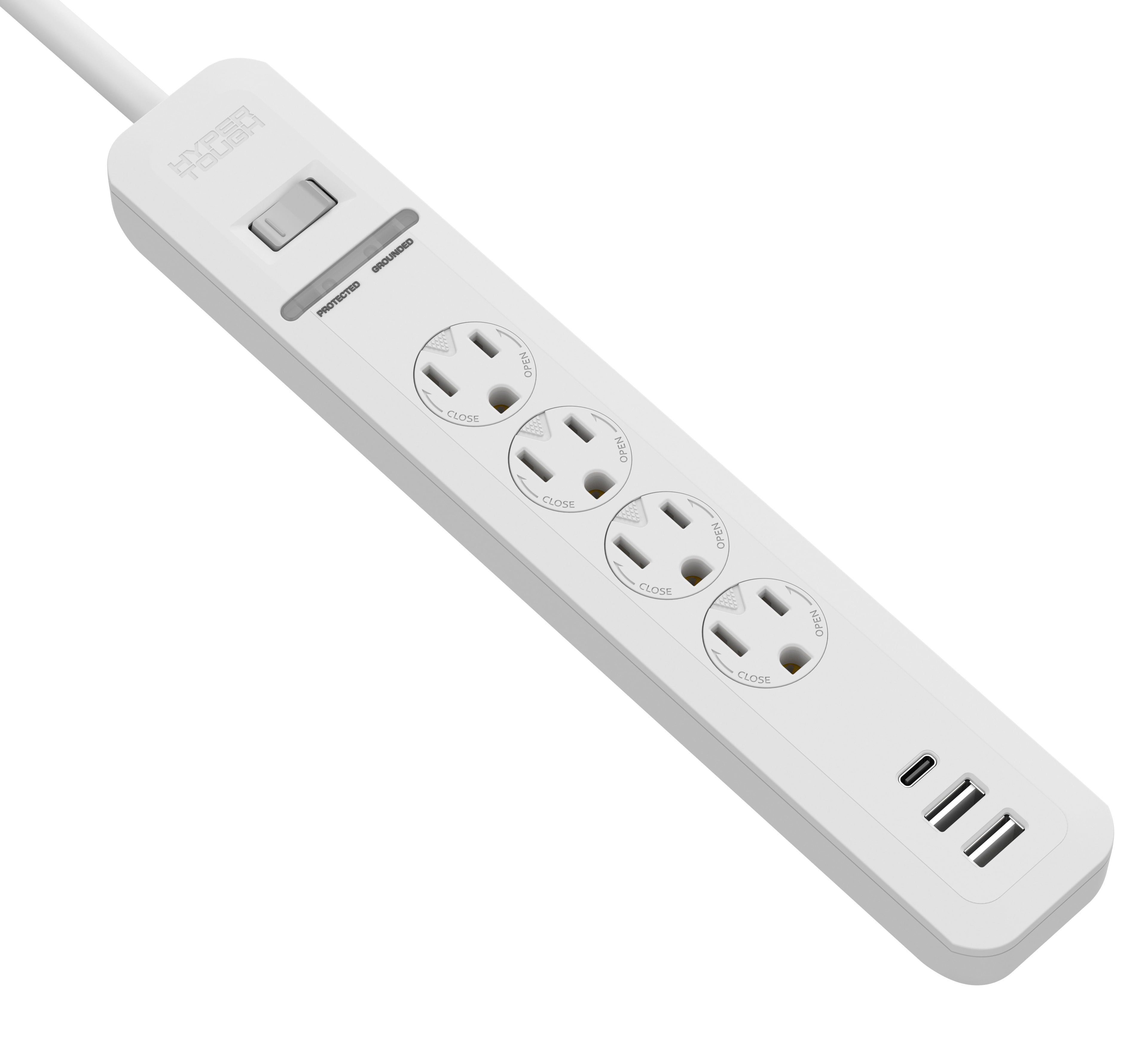 Hyper Tough Surge Protector Power Strip with 4 Outlet, USB Ports, 10 ft Braided Cord, White