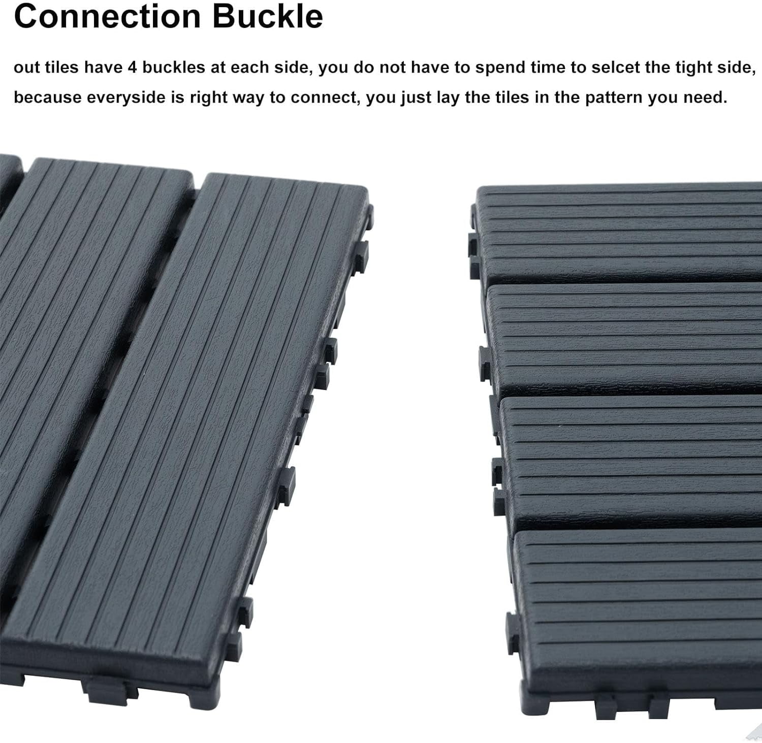 Miniyam 44-Pack Square 11.8"x11.8" Waterproof Deck Tiles, All-Weather, for Porch, Poolside, Gray(Small Straight line)