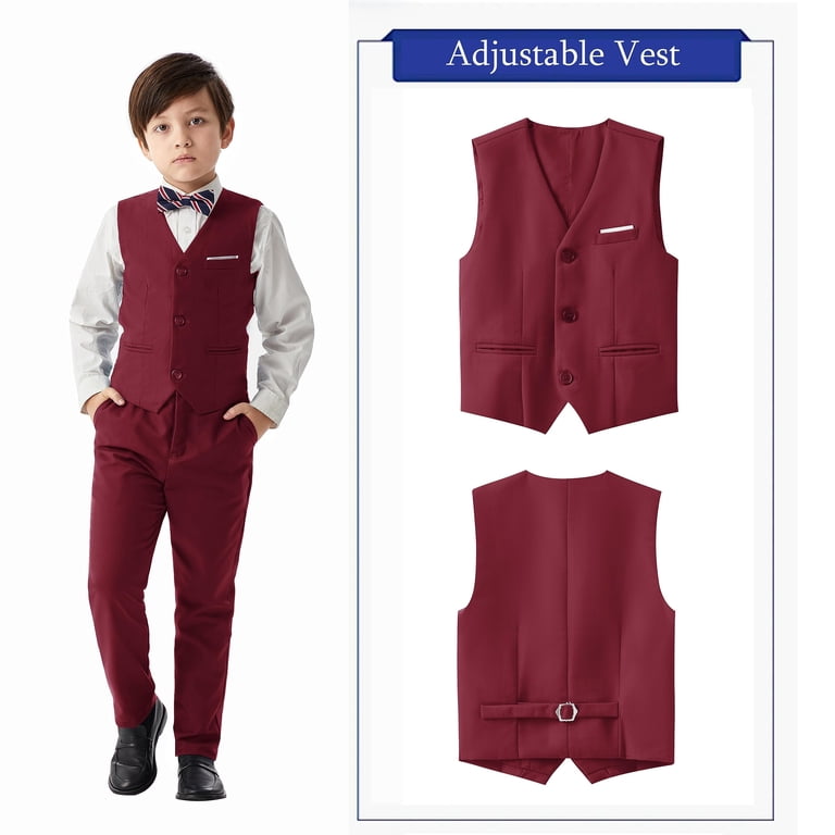 MOGU Boys 3-Piece Houndstooth Tuxedo Set | Slim Fit Blazer, Vest & Pants For Weddings & Formal Events