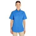 thumbnail image 1 of Camisa de sarga de manga corta 100 % algodón Foundation para mujer con Teflon™ AZUL FRANCÉS harriton M582W, 1 of 1