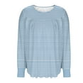 thumbnail image 6 of Miluxas Women's Solid Color Basic Plus Size Stripe Print Tees Long Sleeve Pleated Round Neck Casual Shirts Loose Daily Blouses Light Blue XL(XL), 6 of 6