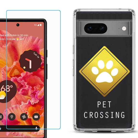 Slim-Fit Gel TPU Phone Case for Google Pixel 7, with Tempered Glass Screen Protector, by OneToughShield ® - Pet Crossing