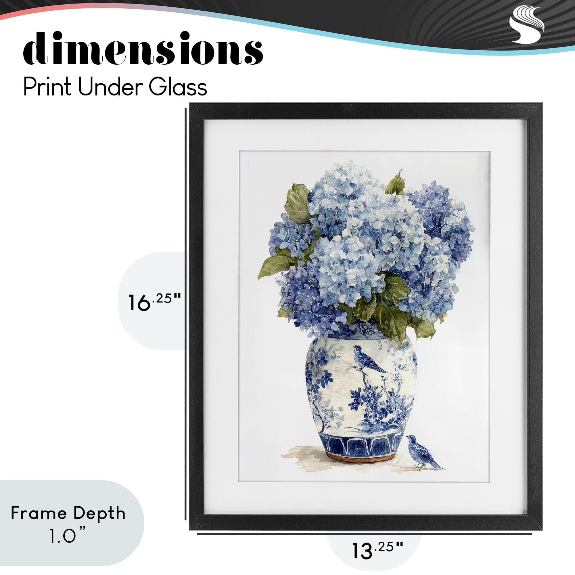 Stupell Industries Blue Bird & Hydrangea Vase Black Framed Print Under Glass, design by Imagine It Images