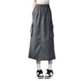 thumbnail image 2 of Cargo Skirts for Women High Waist A Line Slimming Skirt Loose Daily Casual Retro Summer Womens Long Skirt with Pocket Grey XXL, 2 of 5