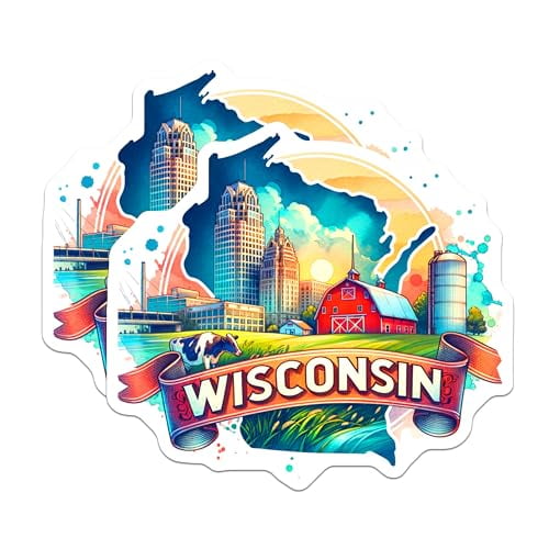 (2 Pack) Wisconsin State Magnets - Scenic Landmark Souvenir - Vintage Travel Decor - 5" On Longest Side - for Cars, Fridges, Toolboxes - Made in USA - MAG6546
