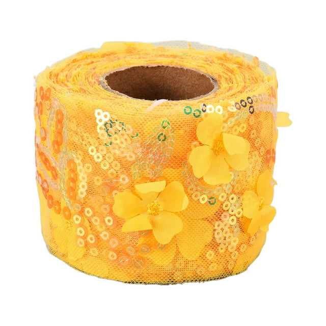 Tulle Roll 10 Yards Embroidered Sequins Flowers Mesh Ribbon Decorative Craft AccessoriesGolden