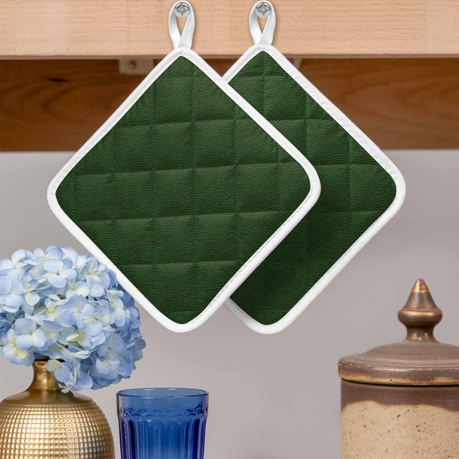 Solid Dark Green Pot Holders for Kitchen Heatproof Potholder, 3 Pack Retro Minimalism Abstract Denim Texture Hot Pads Multipurpose Oven Pads Cloth Potholders Trivet for Cooking Baking