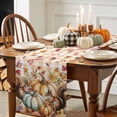 thumbnail image 4 of Fall Table Runner Thanksgiving Pumpkin Squirrel Table Runners Sunflower Maple Leaves Orange Plaid Cotton Linen Dresser Scarf Kitchen Dining Table Decor for Fall Holiday Party Decor 13x36 Inch, 4 of 9