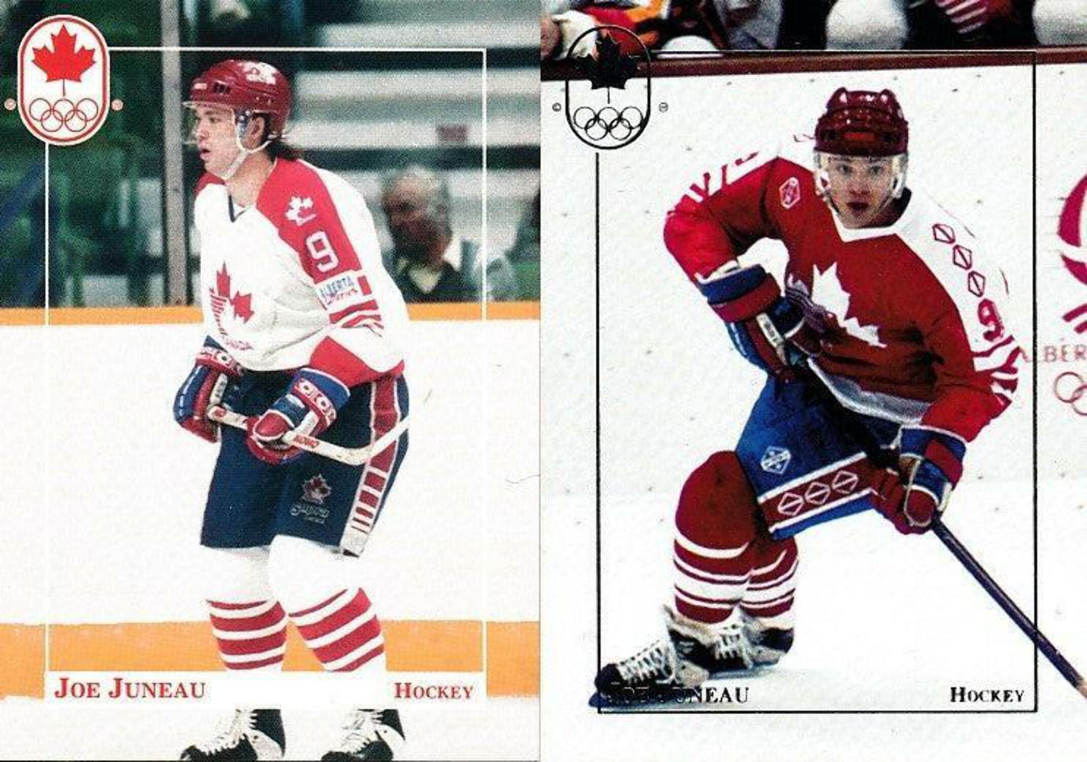 Joe Juneau 1992 BNA Canadian Olympic Hopefuls and 1992 BNA Canadian Olympic Medal Winners hockey cards