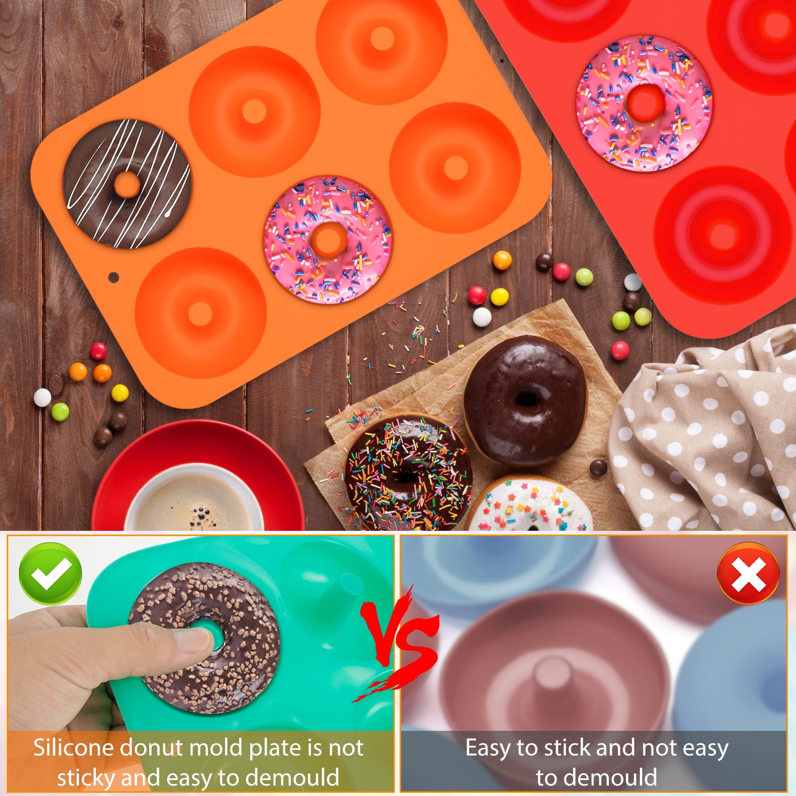 Jetcloudlive 4Pcs Silicone Donut Mold 6 Cavity Non-Stick Donut Pan Easy to Release Muffin Baking Tray Stackable Donut Baking Tin Heat Resistant 4 Colors for Donut Cake Biscuit Bagels