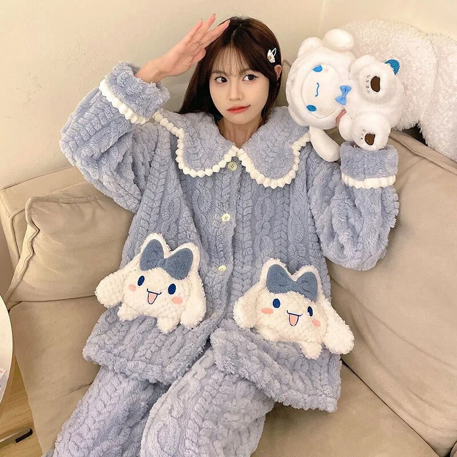Kawaii Sanrio Cinnamoroll Hello Kittys Coat Pants Clothes Cute Cartoon Kuromi My Melody Coral Velvet Pajamas Girl Gift