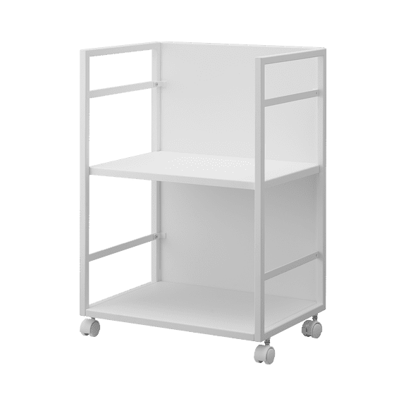 Yamazaki Home Two-Tier Hideaway Storage Cart, White, Steel, Wheels, Adjustable Tiers