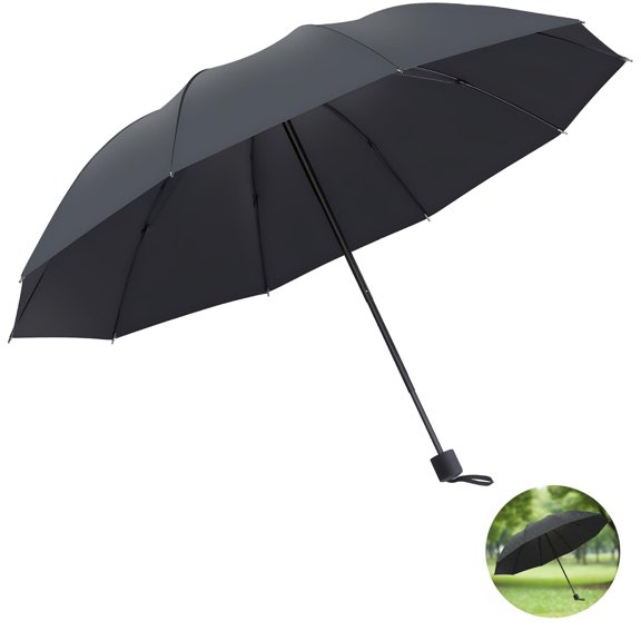 49 in / 125 cm 12 Ribs Heavy Duty Manual Windproof Umbrella with Black Coating for Sun Rain Protection, Portable Folding Umbrella for 3-5 People Outdoor Golf Travel Storm