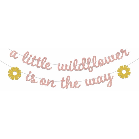 A Little wildflower is on the Way Banner Flower Baby Shower Decorations, Floral Theme Gender Reveal Baby Shower Party Decorations Rose Gold