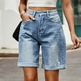 thumbnail image 4 of Women's Jean Shorts Stretchy Pull On Denim Button Zipper Short Summer Mid Waist Pockets Jean Shorts, 4 of 9