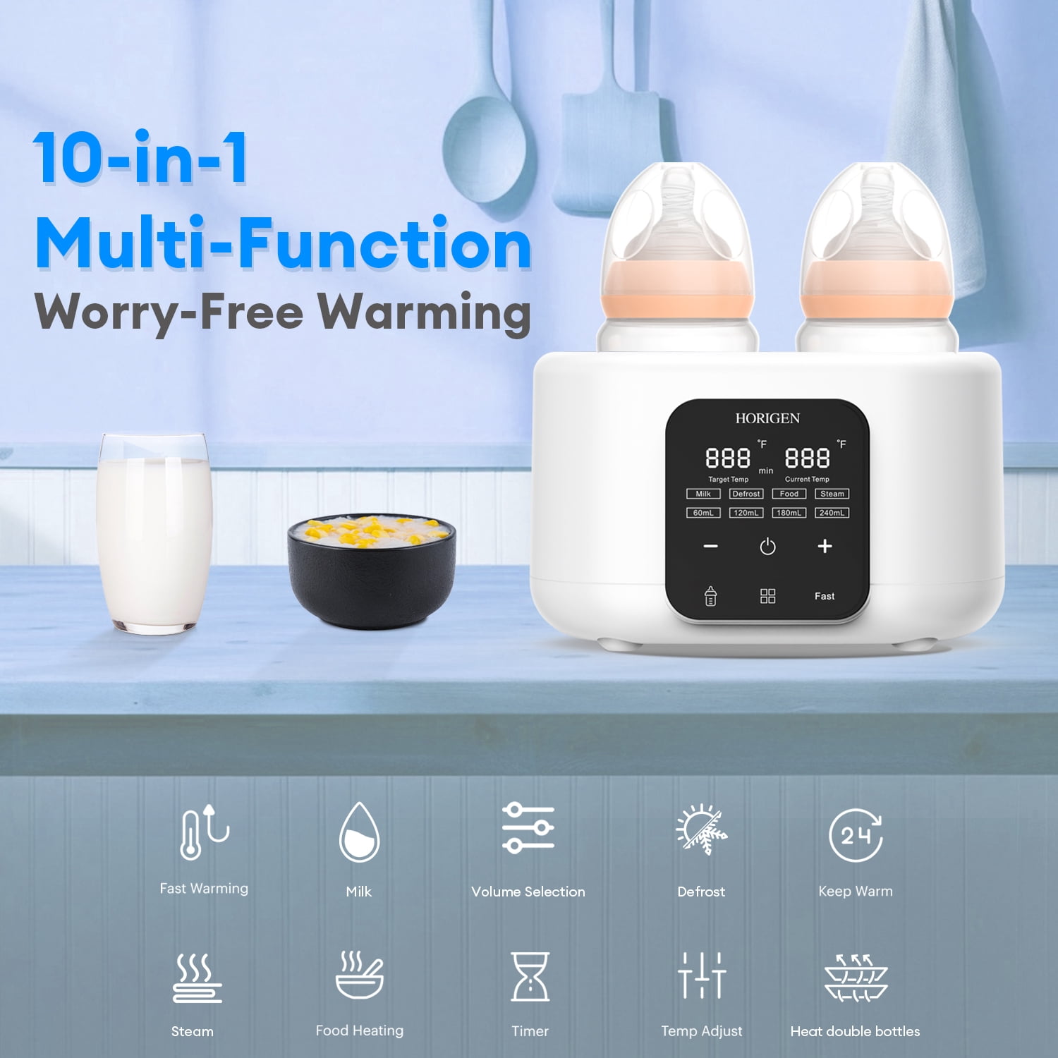 Horigen Electric Baby Bottle Warmer & Sterilizer with Smart Touch, Dual Function, White