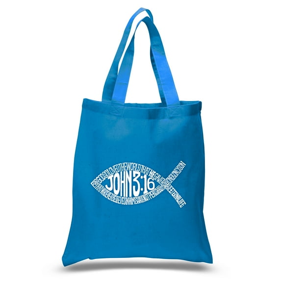 LA Pop Art Small Word Art Tote Bag - John 3:16 Fish Symbol