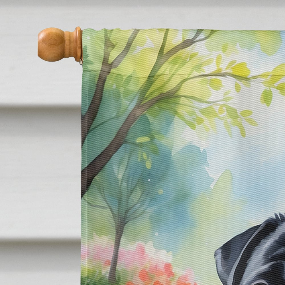 Black Pug Spring Path House Flag 28 in x 40 in